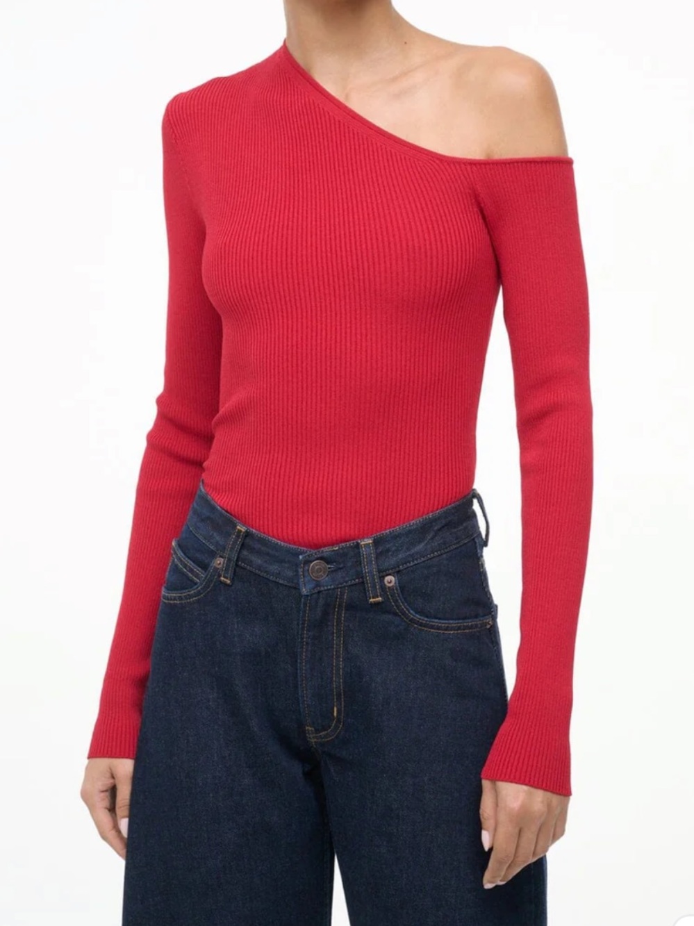 Staud Red One-Shoulder Ribbed Sweater Top - Picture 5 of 5
